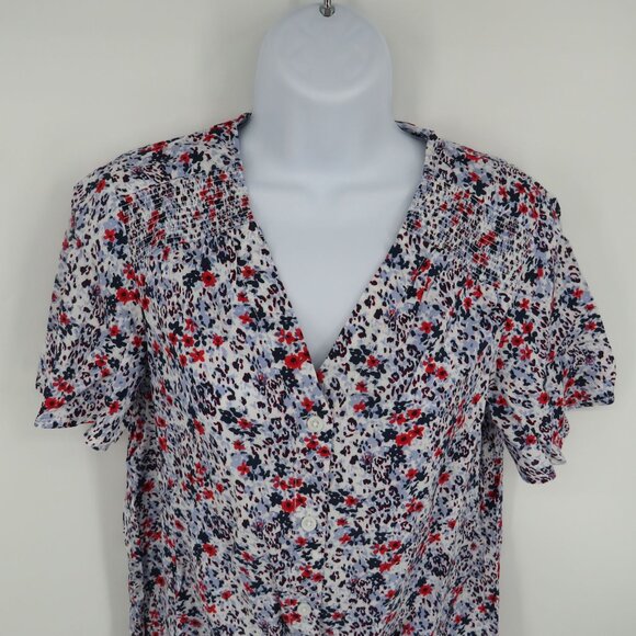 Beach Lunch Lounge XS Floral Button Front Short Sleeve Tie Hem Blouse NWT $50 - Picture 3 of 6